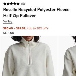 Varley Cream Fleece Half Zip Pullover M EUC